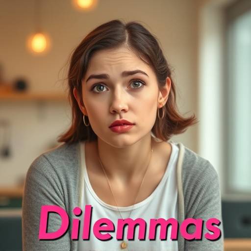 Affiche de 'Les Dilemmes de Chloé', montrant une jeune femme perplexe face à un choix cornélien, reflétant l'humour et les défis des relations modernes