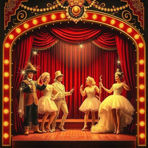 Affiche vintage de 'Le Cabaret des Étoiles', montrant des artistes de cabaret en costumes scintillants, incarnant l'esprit festif et extravagant de l'époque